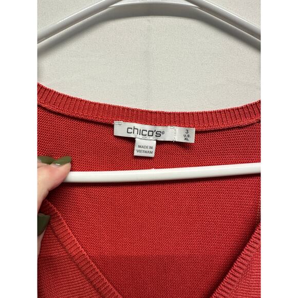 Chico's Color Block Retro Women V Neck Sweater Orange Blue Green 3-XL - Picture 3 of 9